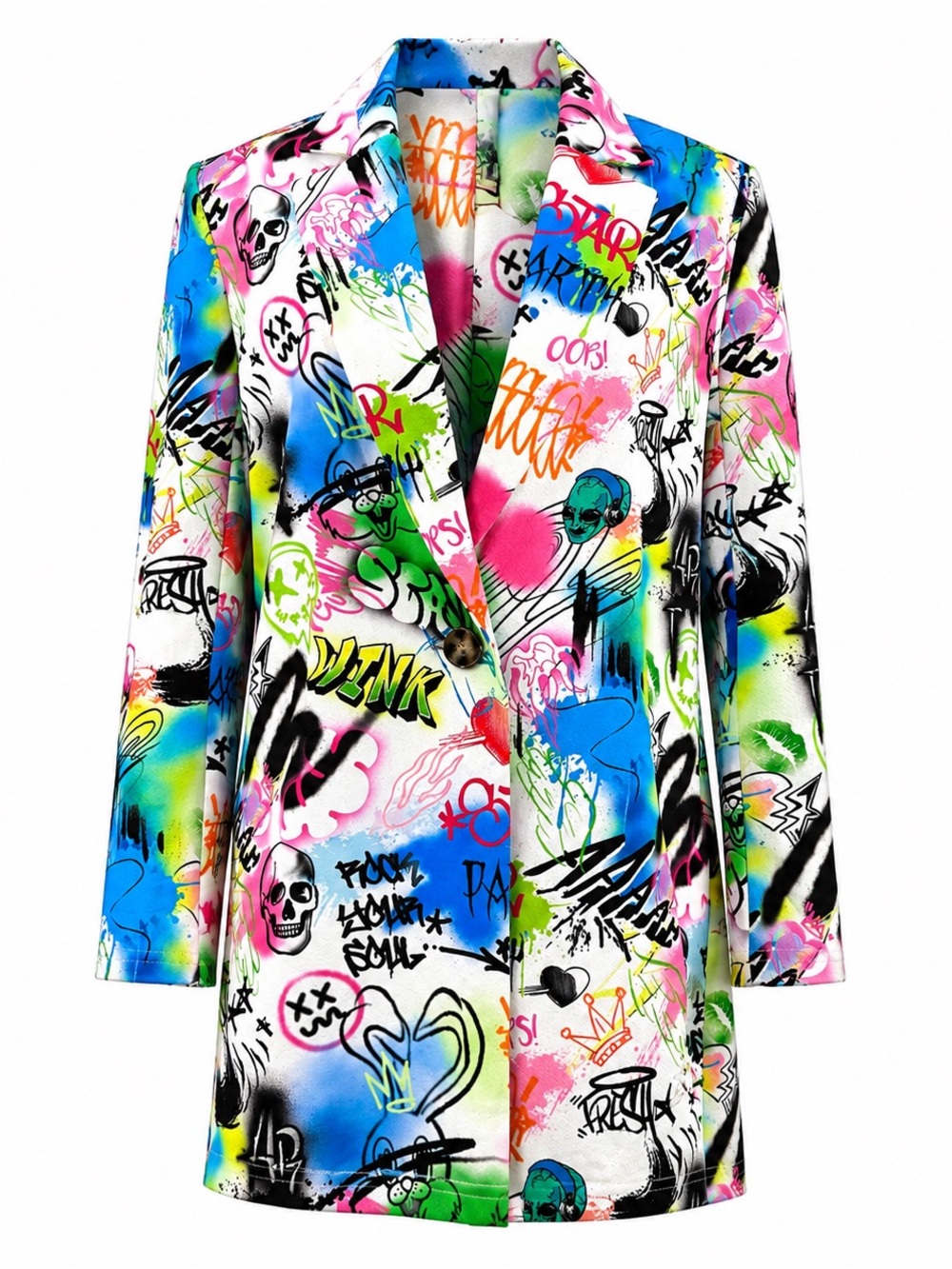 SHEIN Graffiti Blazer Medium Y2K Punk Skull Street Art Jacket